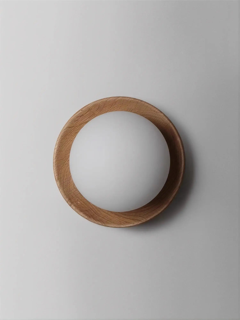 Walnut Wood Brass lighting Wall sconce round globe glass rustic wall lighting