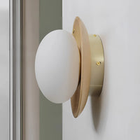 Walnut Wood Brass lighting Wall sconce round globe glass rustic wall lighting