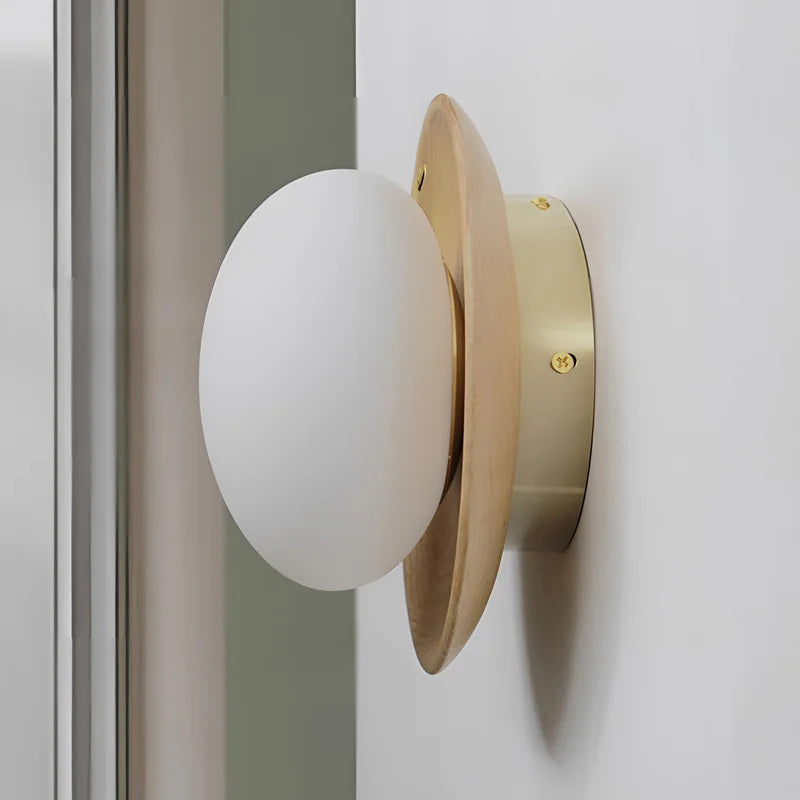 Walnut Wood Brass lighting Wall sconce round globe glass rustic wall lighting