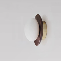 Walnut Wood Brass lighting Wall sconce round globe glass rustic wall lighting