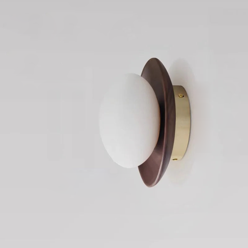 Walnut Wood Brass lighting Wall sconce round globe glass rustic wall lighting