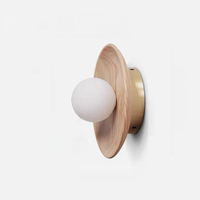 Walnut Wood Brass lighting Wall sconce round globe glass rustic wall lighting