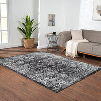 Black and White Distressed Vintage Area Rug Floral Pattern Modern Living Room Soft Floor Carpet