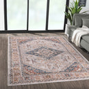 Vintage Medallion Area Rug Faded Blue Rust Ivory Traditional Persian Style Woven Living Room Carpet