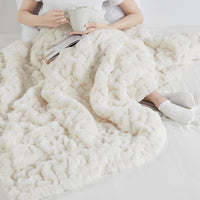 Ruched Faux Fur Throw Blanket Plush Textured Soft Cozy Sofa or Bed Accent