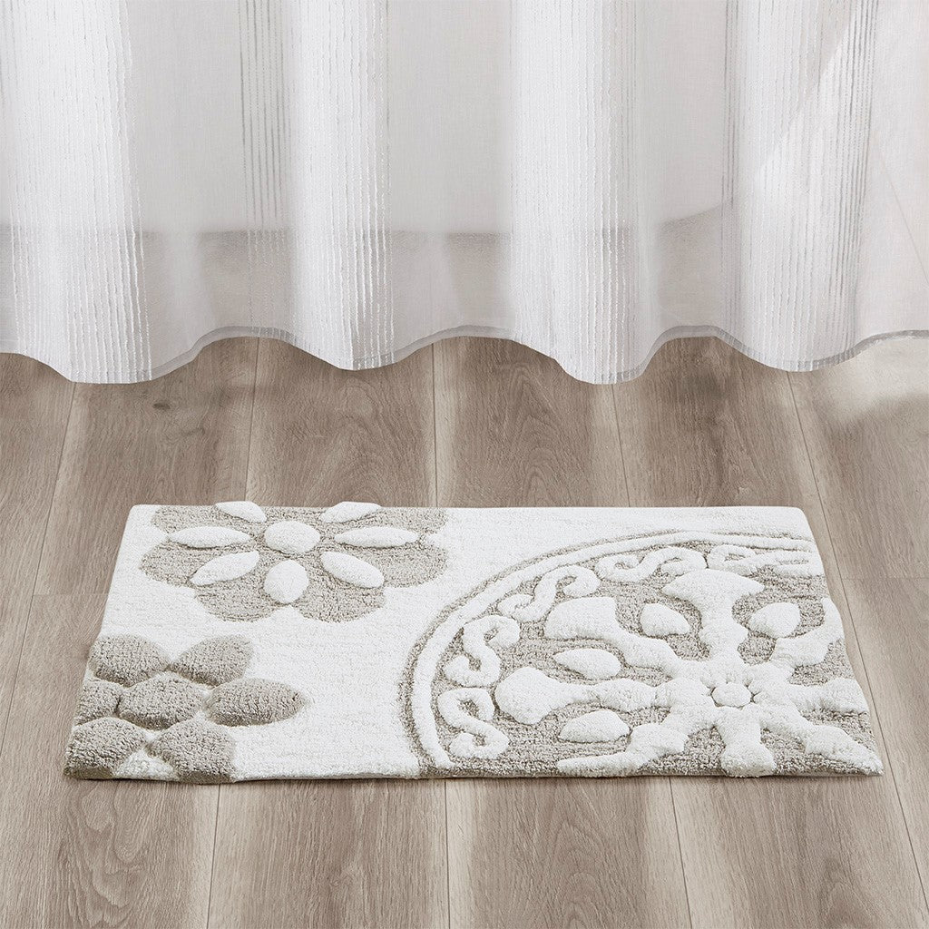 Floral medallion round rectangle bath mat tufted plush rug absorbent soft pile rug