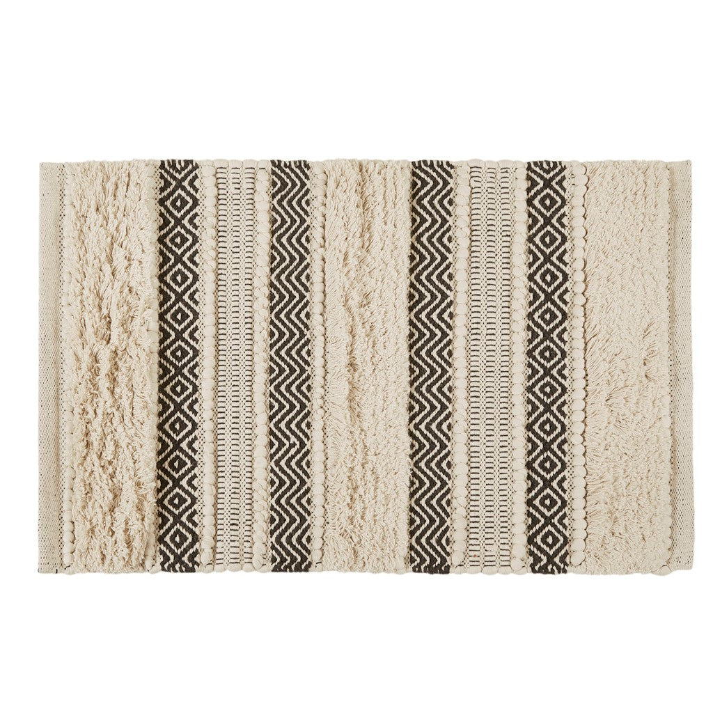 Woven textured bath rug stripe non skid shaggy bathroom mat boho inspired handwoven rug