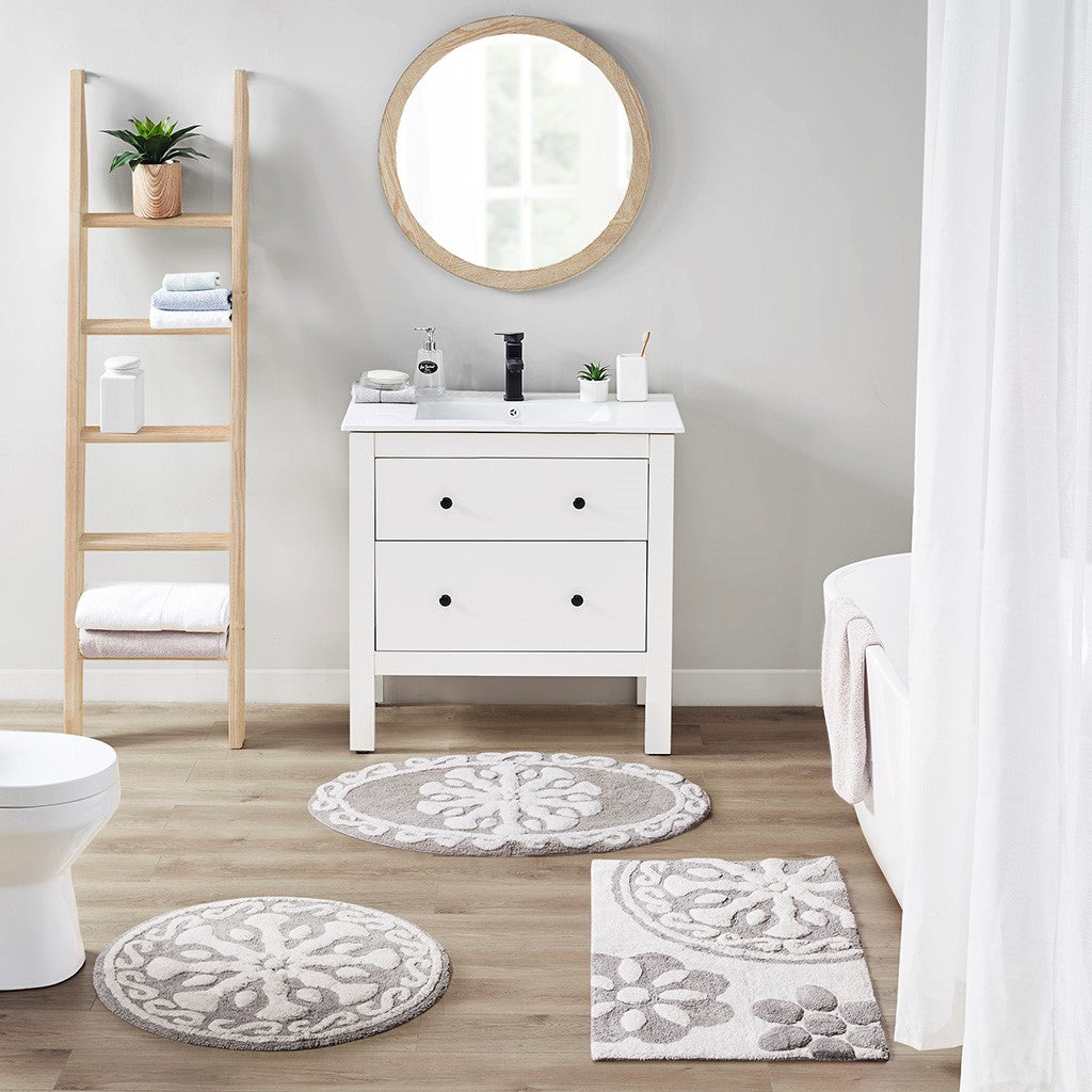 Floral medallion round rectangle bath mat tufted plush rug absorbent soft pile rug