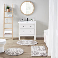 Floral medallion round rectangle bath mat tufted plush rug absorbent soft pile rug