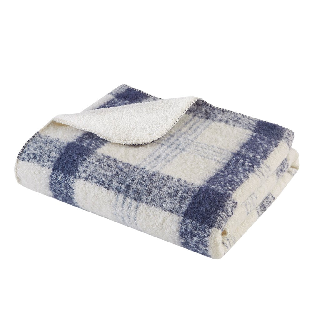 Bloomington Faux Mohair to Sherpa Throw Blanket Plaid Reversible Soft Cozy Accent