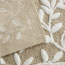 Floral Bathroom Rug Beige White Leaf Tufted Bath Mat Pattern Soft Absorbent Non-Slip Mats