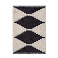 Modern Black and Beige Area Rug Geometric Zigzag Pattern Textured Living Room Carpet with Fringe
