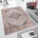 Vintage Medallion Area Rug Faded Blue Rust Ivory Traditional Persian Style Woven Living Room Carpet