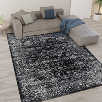 Black and White Distressed Vintage Area Rug Floral Pattern Modern Living Room Soft Floor Carpet