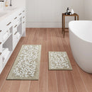 Floral Bathroom Rug Beige White Leaf Tufted Bath Mat Pattern Soft Absorbent Non-Slip Mats