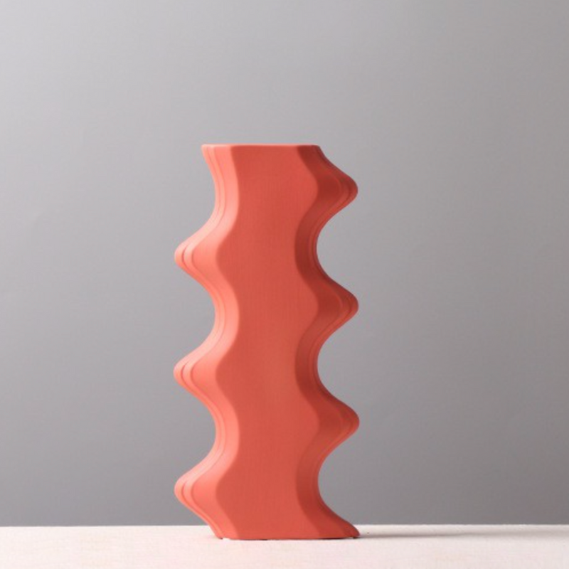 bright color abstract vase waves modern design ceramic red coral brick