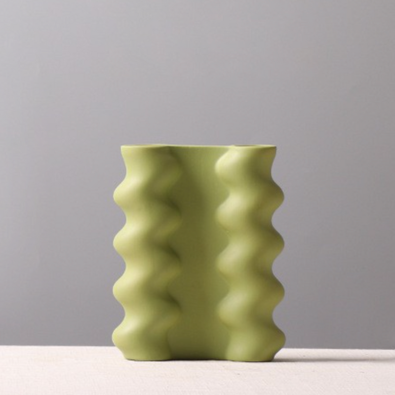 bright color abstract vase waves modern design ceramic green