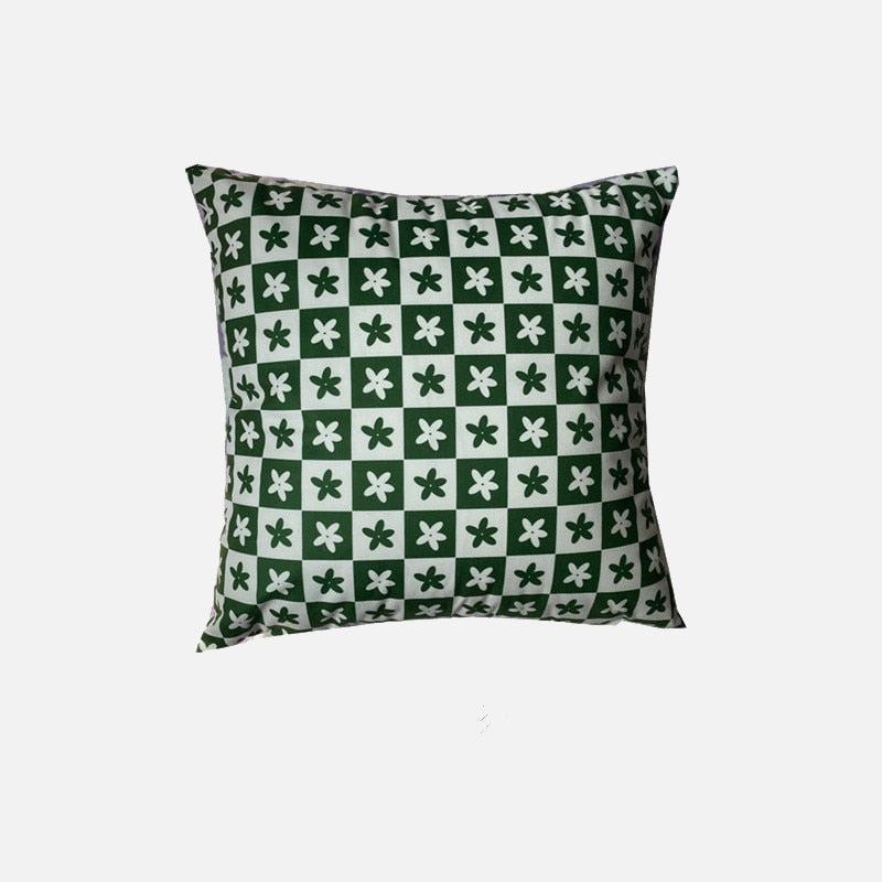 Lilac Green Floral Check Pillow Cover