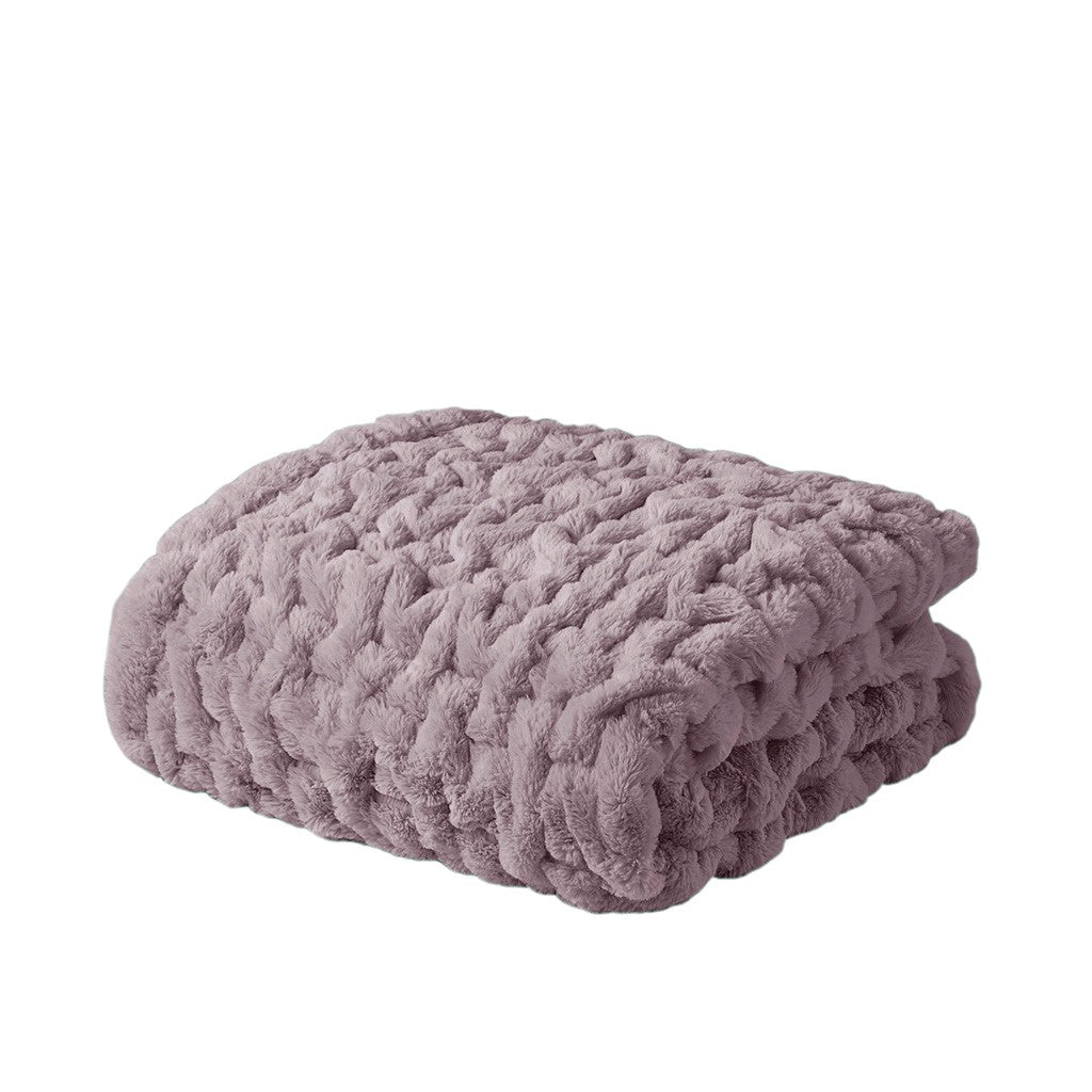 Ruched Faux Fur Throw Blanket Plush Textured Soft Cozy Sofa or Bed Accent