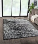 Black and White Distressed Vintage Area Rug Floral Pattern Modern Living Room Soft Floor Carpet