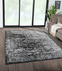 Black and White Distressed Vintage Area Rug Floral Pattern Modern Living Room Soft Floor Carpet