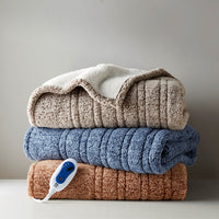 Marbled Sherpa Heated Throw Blanket Plush Reversible Cozy Electric Warming Cover