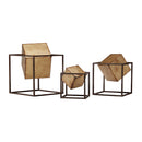 Geometric Gold Cube Tabletop Decor Set 3-Piece Modern Industrial Accent Sculptures