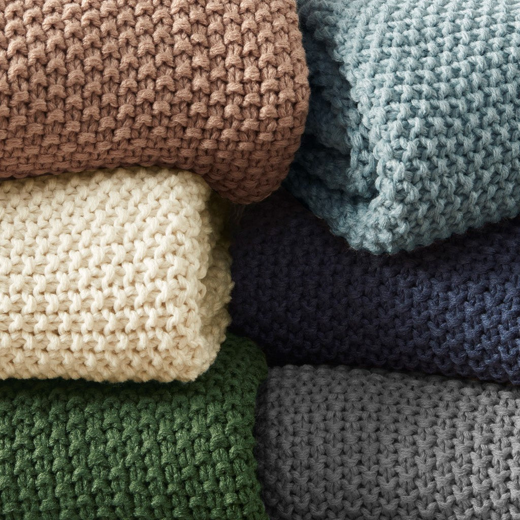 Bree Knit Throw and Pillow Set Textured Soft Blanket Cozy Living Room Accent