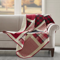 Oversized Cotton Quilted Throw Blanket Rustic Plaid Patchwork Design