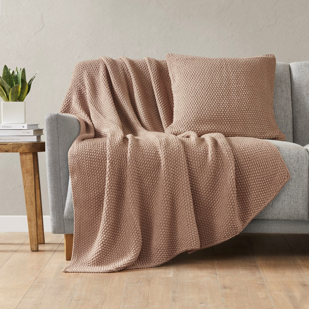Bree Knit Throw and Pillow Set Textured Soft Blanket Cozy Living Room Accent