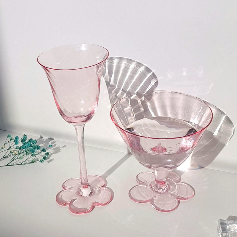 flower stem coupe cocktail pink glass 
