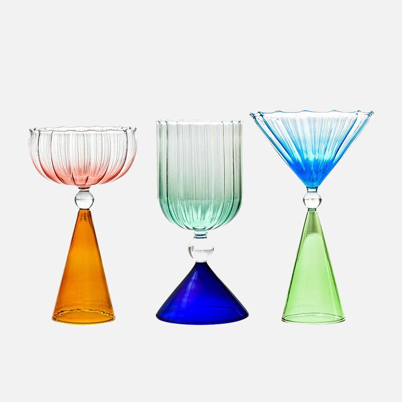 Retro Creative Cocktail Glasses tinted glass textured design with glass bead