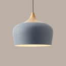 grey metal pendant light with wood detail – dome shape