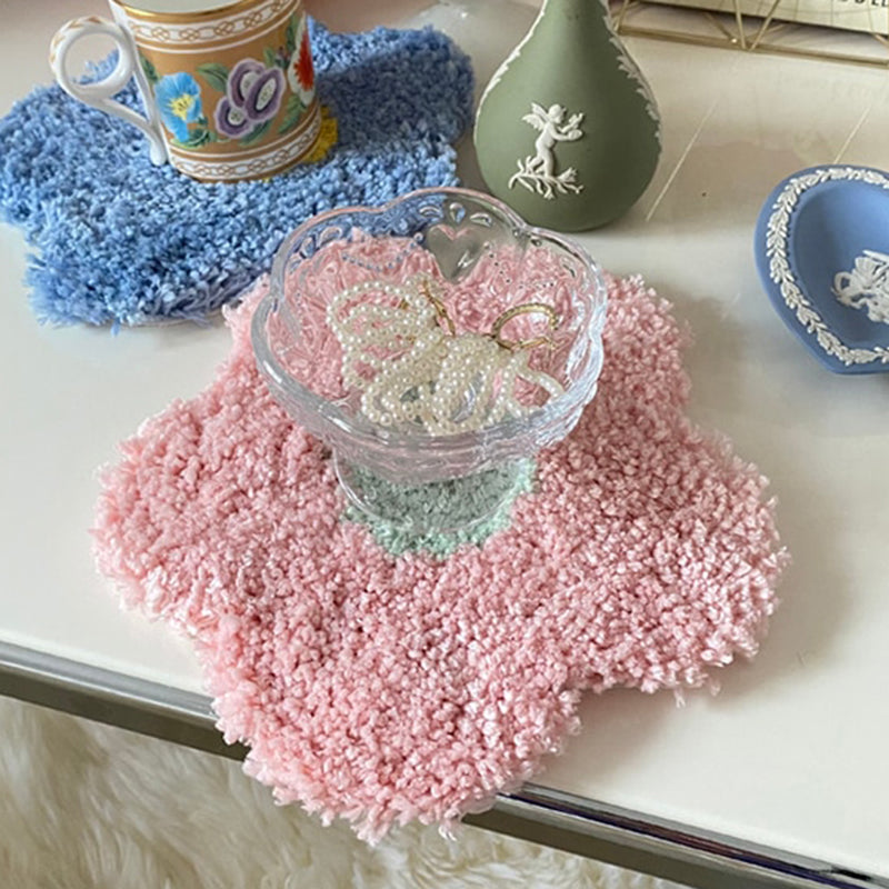 Hand Tufted Plush Flower Coaster Table Mat 