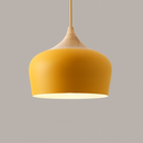 marigold metal pendant light with wood detail – dome shape