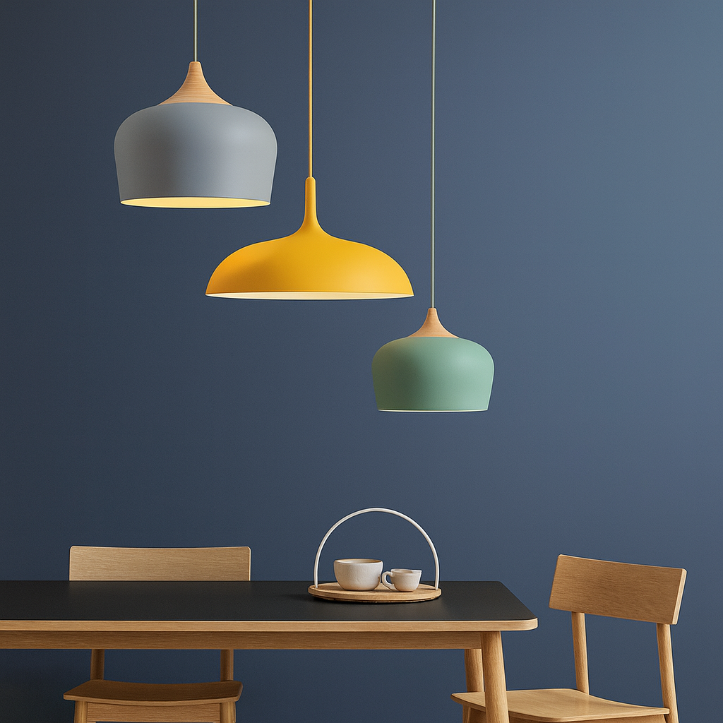 Lampes suspendues palette pastel doux en métal et bois - Vente finale 