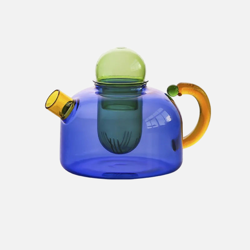 colorful design glass teapot with filter and cup