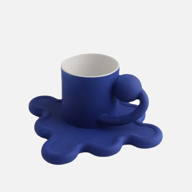 Handmade Easy Grip Ceramic Cup and Saucer Blue
