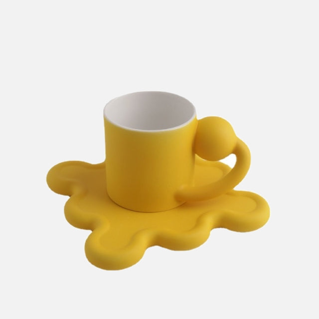 Handmade Easy Grip Ceramic Cup and Saucer Yellow