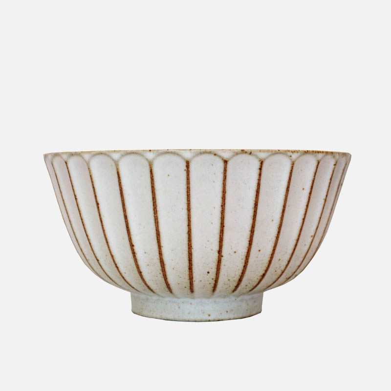 round scalloped textured edge ashy white ceramic bowl