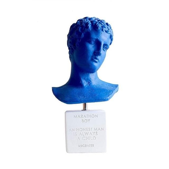 David's Head Blue Ceramic Statue