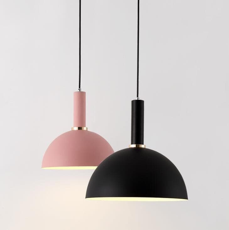 Matte half sphere pink and black metal Modern geometrical neutral pastel color pendant lamps 
