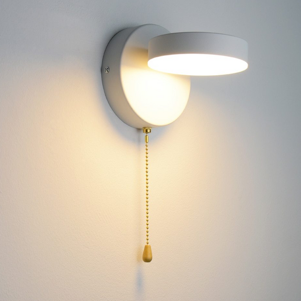 white Disk Rotate Metal LED Wall Lamp with Pull Chain