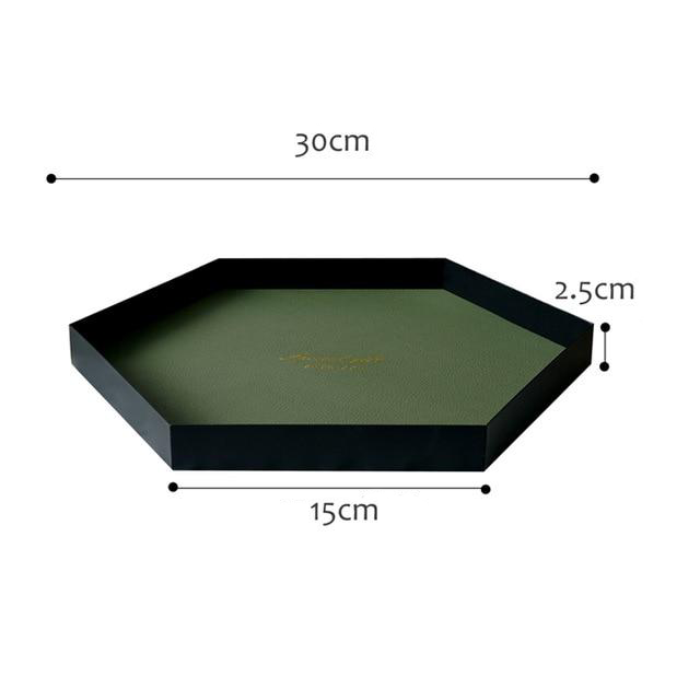 Green hexagon leather tray