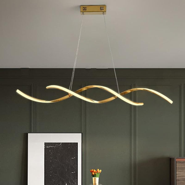 Modern Art Wavy Pendant light in Metal and LED Bulbs Gold