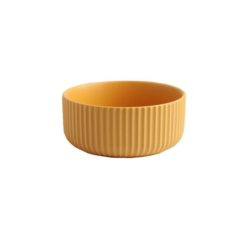 round ceramic textured stripe exterior yellow bowl 