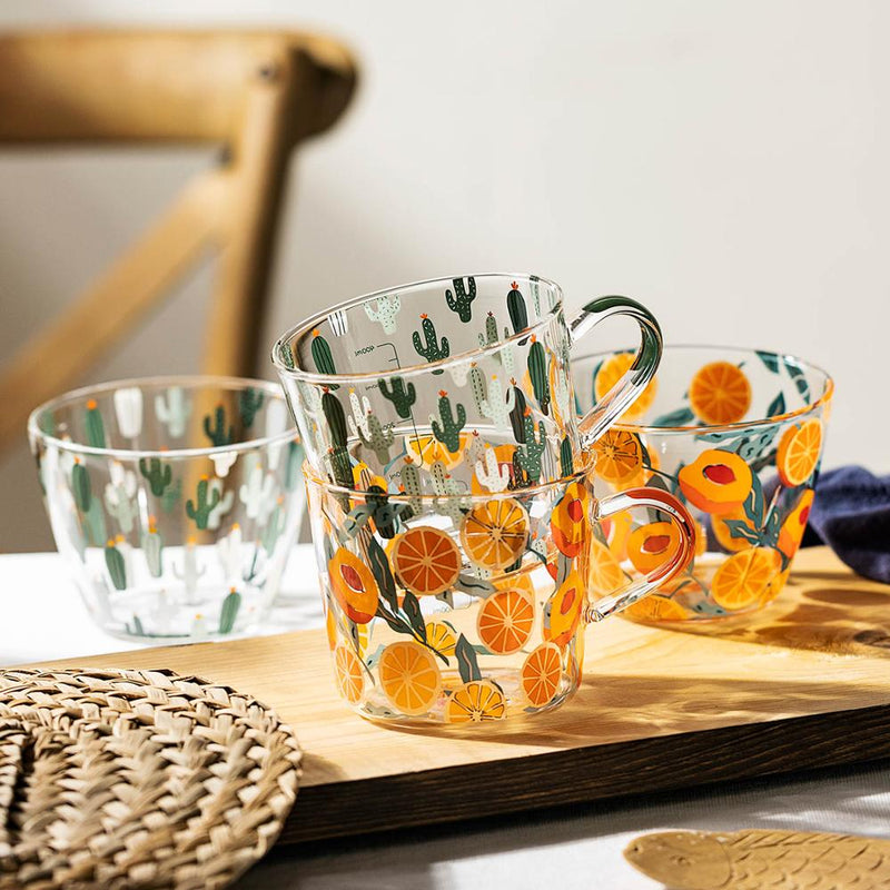 borosilicate glass peach cactus pattern with scale water cups