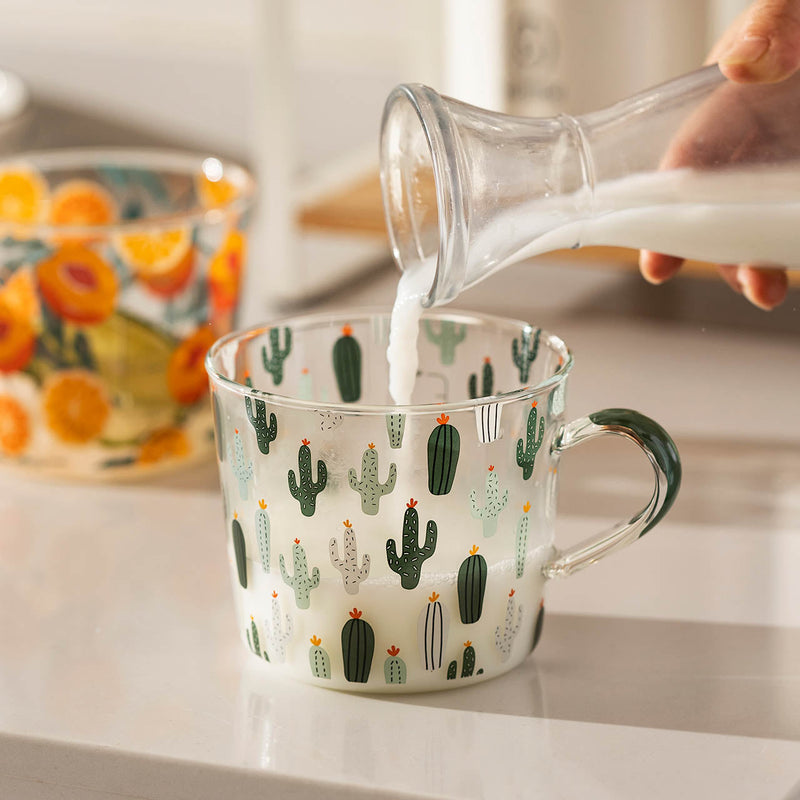borosilicate glass green cactus pattern with scale cup