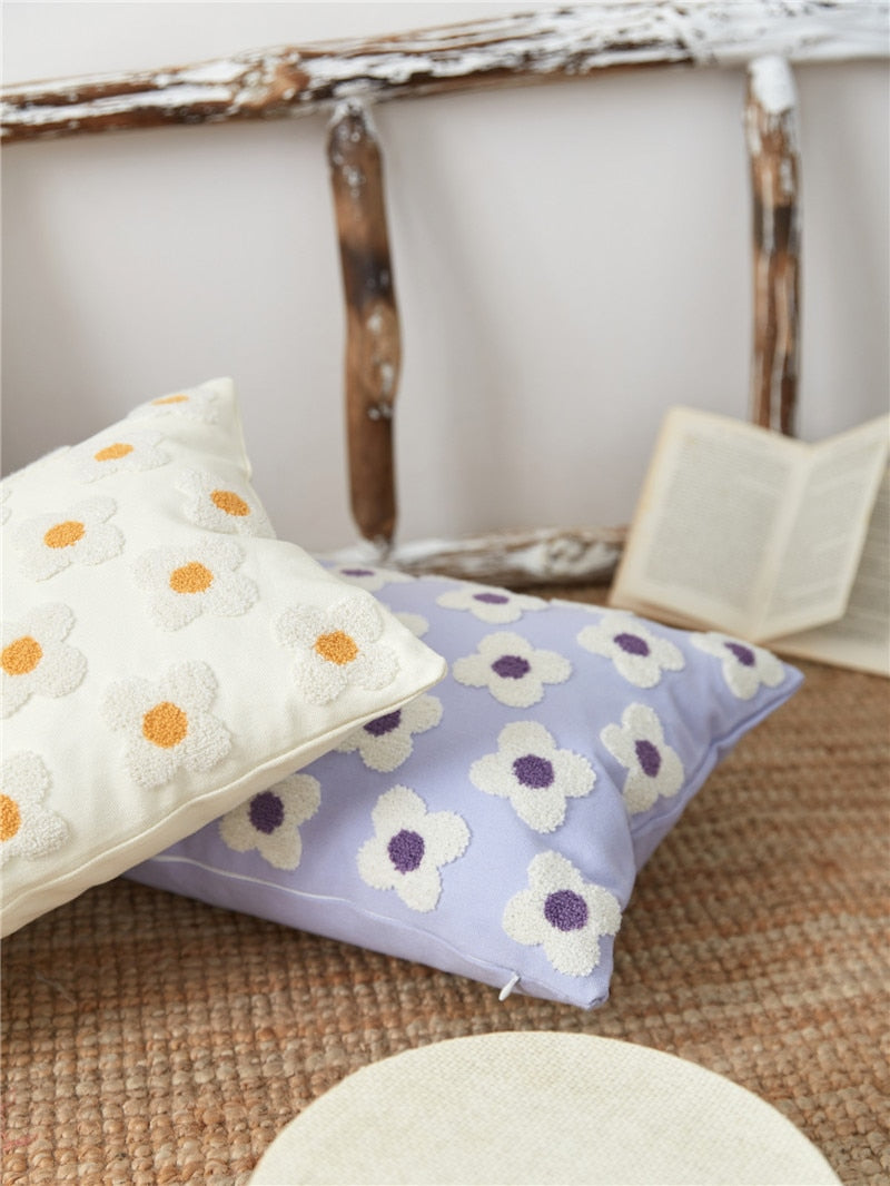 rectangle daisy flower embroidered colorful pillow