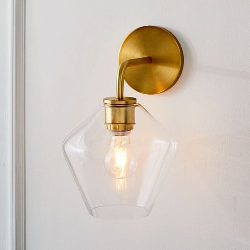 iron clear glass gold wall sconce